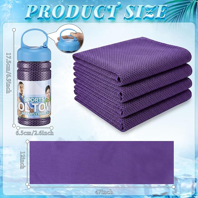 Honoson 10 Pack Cooling Towels Bulk - 47"x12" Soft Breathable Ice Towels for Neck & Face, Portable Chilly Rags Microfiber Sweat Rags for Yoga, Sports, Gym, Workout & Fitness(Purple)