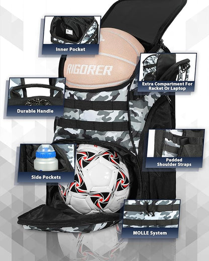 TRAILKICKER Basketball Bag Backpack with Ball Holder Multi-Sport Backpack for Soccer Volleyball Football Baseball Helmet
