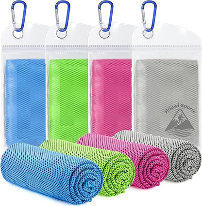 Cooling Towel 4 Pack, 40"x12" Ice Towel for Instant Relief, Microfiber Chilly Towel for Sports, Gym, Running, Yoga, Golf, Camping, Fitness (Mix A)