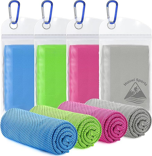 Cooling Towel 4 Pack, 40"x12" Ice Towel for Instant Relief, Microfiber Chilly Towel for Sports, Gym, Running, Yoga, Golf, Camping, Fitness (Mix A)