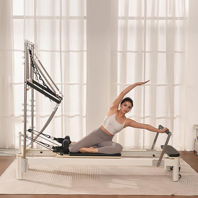 VEVOR Pilates Reformer Accessories for Home Gym, Include Reformer Box/Chair/Spine Corrector/Wall Mounted Machine/Jump Board/Foldable & Dual Resistance Springs