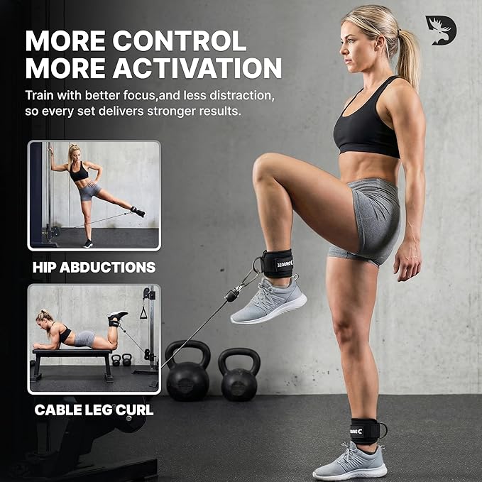 DMoose Fitness Ankle Strap for Cable Machine - One Size Fit with Premium Padding Cuffs, Ankle Bands for Working Out, Booty Workouts, Leg Extension, Hip Abductors, Kickbacks & Lower Body Exercises