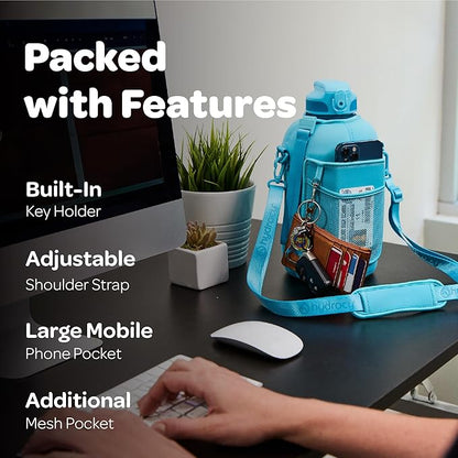 Hydracy Water Bottle with Time Marker -Large BPA Free Water Bottle & No Sweat Sleeve -Leak Proof Gym Bottle with Fruit Infuser Strainer & Times to Drink -Ideal for Fitness Sports & Outdoors