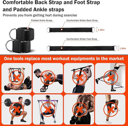 DASKING Portable Home Gym Resistance Band Set With8 Anti-Break Bands, Detachable 500LBS Pilates Bar, Full Body Workout Equipment w/Ankle Straps & Door Anchor