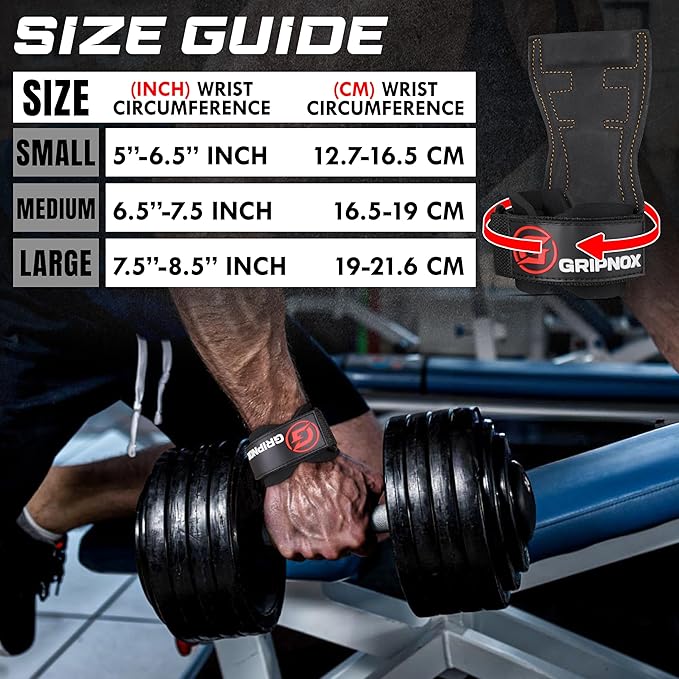 Premium Weight Lifting Grips & Straps for Deadlifts & Powerlifting – Anti-Slip Leather and Rubber Grip with Padded Wrist Wrap Support –