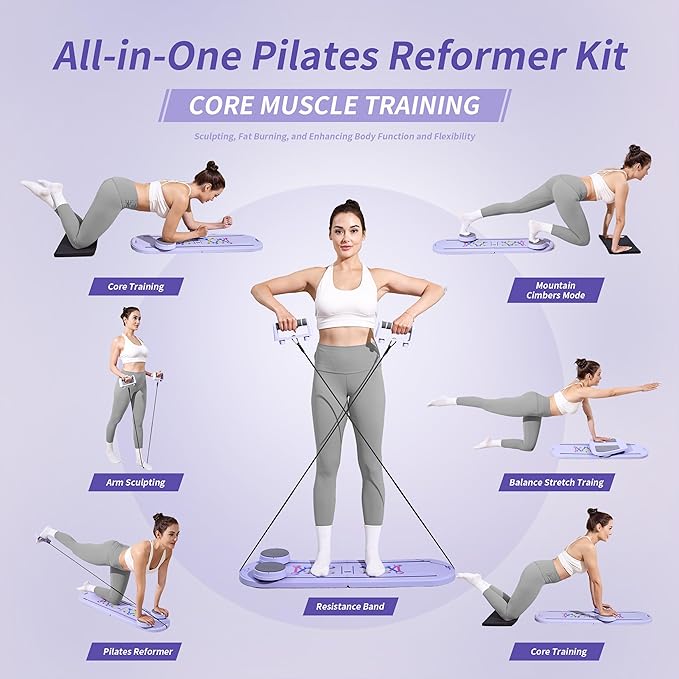 Pilates Board Reformer 15-in-1: Split & Foldable Design, Portable Home Gym with Digital Display, Resistance Bands, Balance Board for Women's Full Body & Core Training