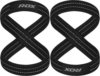 RDX Weight Lifting Straps Figure 8, Anti Slip Strap with Cuffs Wrist Support for Gym Workout Deadlift Powerlifting Bodybuilding Weightlifting, Fitness Strength Training, Hand Bar Grip for Men