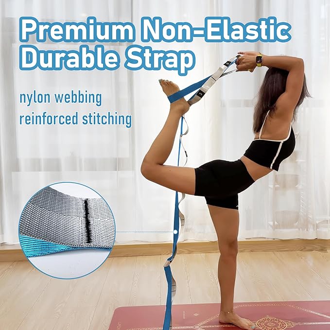 Stretch Bands for Exercise, Non Elastic Yoga Stretching Strap with Loops, 3.8cm x 2.45m, Stretching Bands for Physical Therapy, Yoga, Pilates, Dance, Gymnastics Exercise