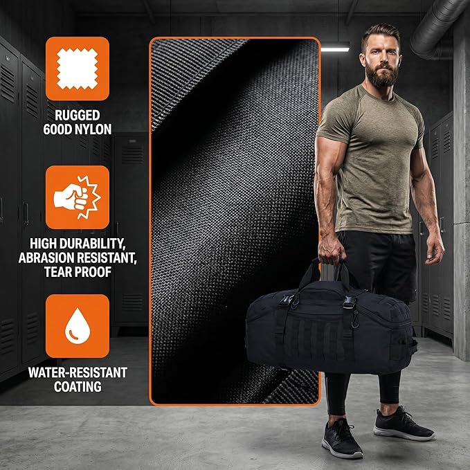 Gym Bag, 3-in-1 Duffel Backpack, Waterproof Travel & Sports Bag for Outdoor, Tactical, Camping & Hunting – Weekend & Overnight Gear
