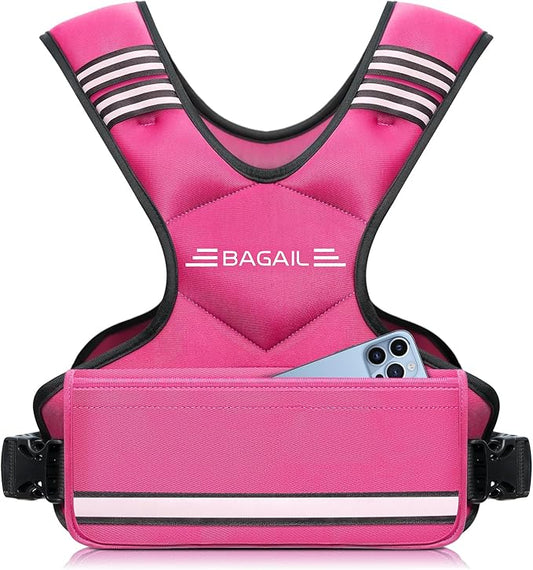BAGAIL Adjustable Weighted Vest 4-10lb/12-18lb/20-32lb, Comfortable X-Shape & U-Neck Weight Vest for Women and Men Walking with 6 Removable Weights, Large Pocket and Reflective Strips
