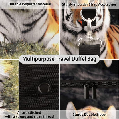 Travel Duffel Bag Animal Tiger Print Pattern Sport Tote Gym Bag Waterproof Foldable Carryon Weekend Overnight Training Handbag Sports Duffle Bags for Women Men Boys Girls