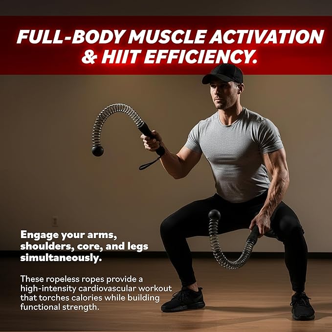 Battle Ropes – Ropeless Battle Rope for Home Gym, Cordless Training Sticks with Resistance Spring, Portable Workout Equipment, Battle Rope Sticks