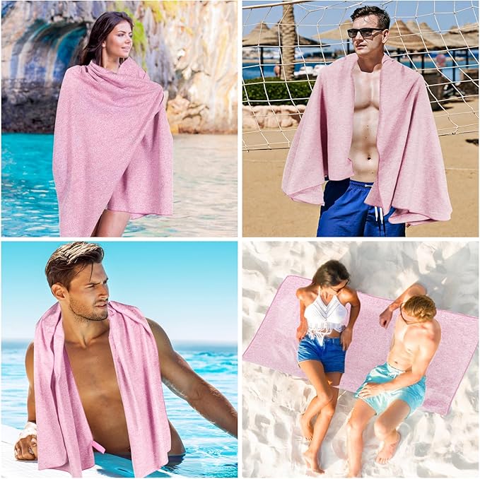 Quick Dry Microfiber Camping Towel, Large Towel for Body Yoga Travel Beach Hiking Gym Swimming Pool(Pink, 31.5X70 Inch)