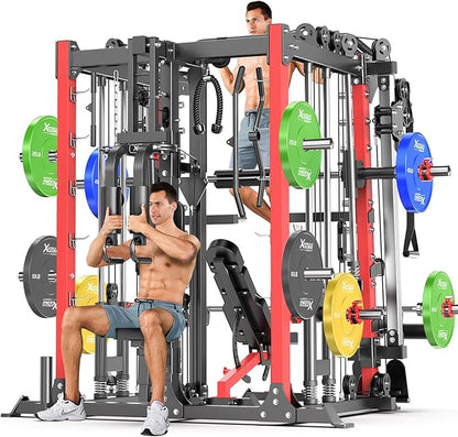 Multi-Purpose Squat Rack,Smith Machine Weight Rack Set with Cable Crossover System, Home Gym Power Racks, Power Racks and Packages