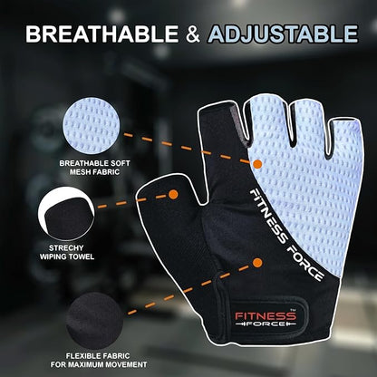 FITNESS FORCE Breathable Workout Gloves for Men and Women, Padded Weight Lifting Gloves with Full Palm Protection for Grip, Exercise, Cycling, Gym, Fitness Training