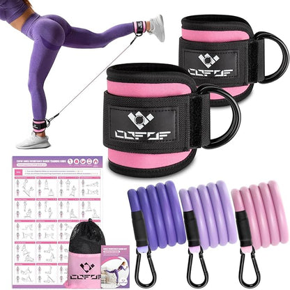 Ankle Resistance Bands with Cuffs, Ankle Bands for Working Out, Kickbacks Hip, Leg Glute Exercise Equipment with Training Poster, Resistance Workout Equipment for Women
