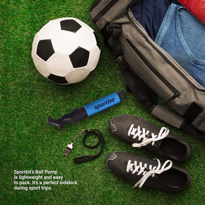 SPORTBIT Ball Pump for Sports Balls - Push & Pull Inflating System - Hand Pump for All Exercise Balls - Volleyball Pump, Basketball Inflator, Football & Soccer Ball Air Pump - Goes with 5 Needles Set