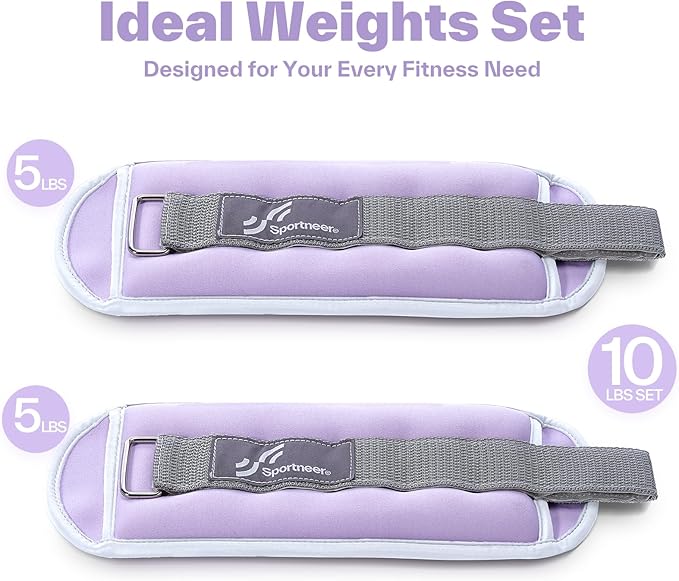 Sportneer Ankle Weights Wrist Weights Pair of 1/2/4/6/10 LBS for Men Women Kids Strength Training Wrist and Ankle Weights Set with Reflective Strips for Dancing Running Walking Fitness Workout Gym