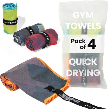 Acteon Microfiber Gym Towels 4 Pack, Quick Dry Odor Free Workout Towels for Men and Women, Super Absorbent Sports Sweat Towel for Gym, Yoga, Running, Travel, 16 x 30.5 Inch