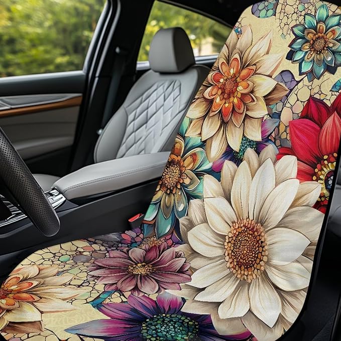 Bulopur Dahlia Floral Car Seat Sweat Protector Soft Sand Free Beach Towel for Yoga Mat Non-Slip Breathable Car Seat Cover Washable Sweat Towel Fits for SUV Sedan Truck
