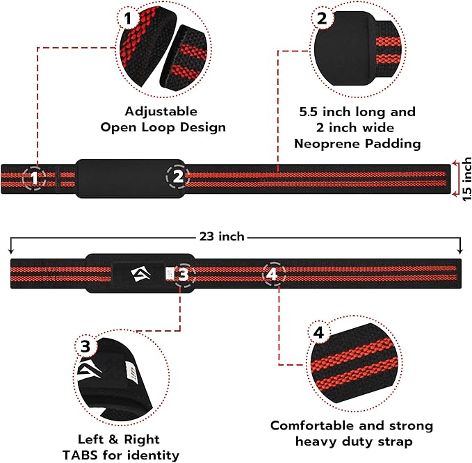AQF Lifting Wrist Straps for Weightlifting, Powerlifting & Deadlifts – 23” Neoprene Padded Cotton Straps for Strength Training & Gym Workouts - Maximum Grip Support for Men & Women