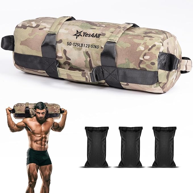 Yes4All Sandbags for Working Out, Adjustable Sand Bags for Weight Training with Handles, Multiple Colors & Sizes 5-200lbs