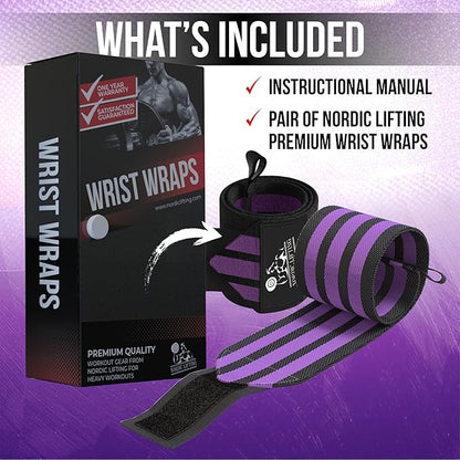 Nordic Lifting Wrist Wraps (1 Pair/2 Wraps) – Lifting Wrist Wraps with Thumb Loop for Weightlifting, Powerlifting & CrossFit – Durable Wrist Support Straps for Men & Women – Gym Essentials for Heavy Lifts
