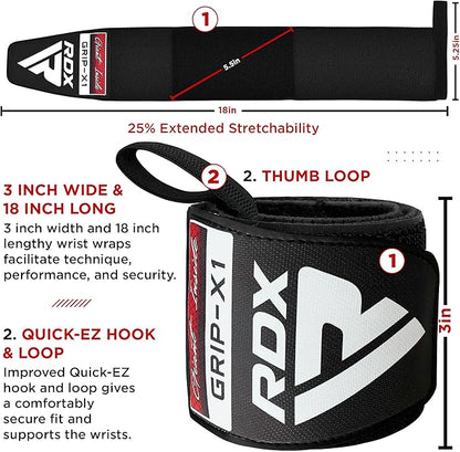 RDX Wrist Wraps for Weightlifting (Pair), IPL USPA Approved, Elasticated 18” Cotton Straps Support with Thumb Loop, Gym Wrap for Weight Lifting Powerlifting Competition Strength Training Bodybuilding