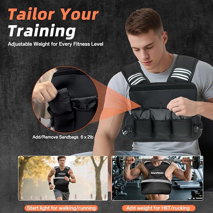 Adjustable Weighted Vest for Women and Men,4-10lb/11-20lb/20-32lb Rucking Vest with 6 Ironsand Weights for Running, Walking, Workout and Strength Training