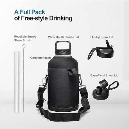 Coolflask 64 oz Water Bottle Insulated with Straw&3 Lids, Half Gallon Water Jug Galaxy Large Metal Stainless Steel Vacuum Flask for Gym, Sports and Travel, Keep Cold 48H Hot 24H,Turquoise