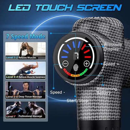 TOLOCO Massage Gun, Upgrade Deep Tissue Back Massager with 10 Replacement Heads, Percussion Massage Guns for Athletes for Pain Relief, Super Quiet Electric Massager for Valentine Gift, Carbon