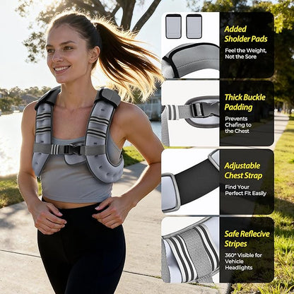 PACEARTH Weighted Vest,6lb/8lb/10lb/12lb/16lb/20lb/25lb/30lb Weight Vest with Reflective Stripe, Body Weight Vests for Women, Men, Weight Loss Workout, Strength Training, Running, Walking, Jogging