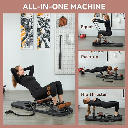 Soozier Foldable Sissy Squat Machine, Hip Thrust Machine with Push Up Stand and Wheels, Multipurpose Glute Workout Equipment for Home Gym