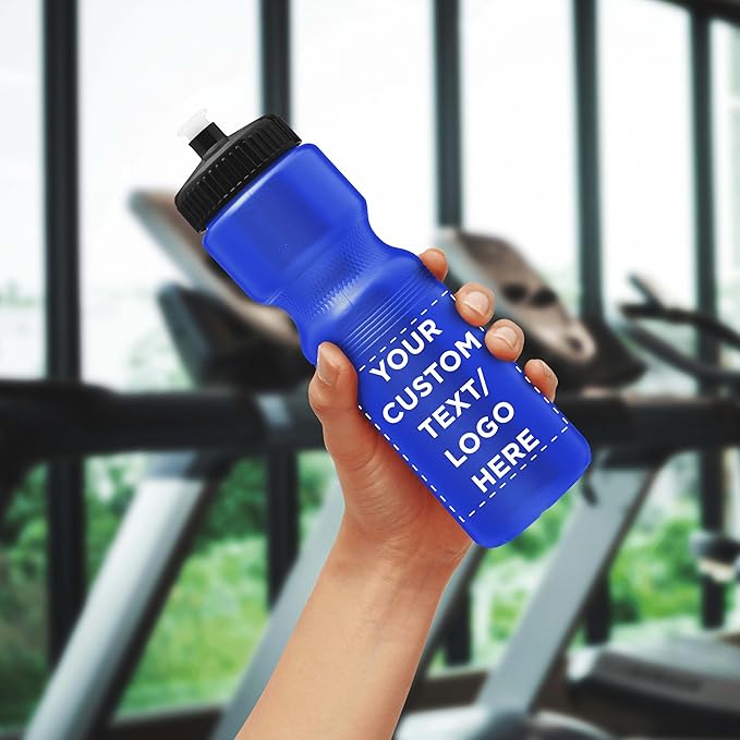 DISCOUNT PROMOS 28 oz. Custom Push Cap Plastic Water Bottles Set of 10/50/100, Personalized Bulk Pack - Perfect for Gym, Hiking, Camping, Outdoor Sports - Reflex Blue
