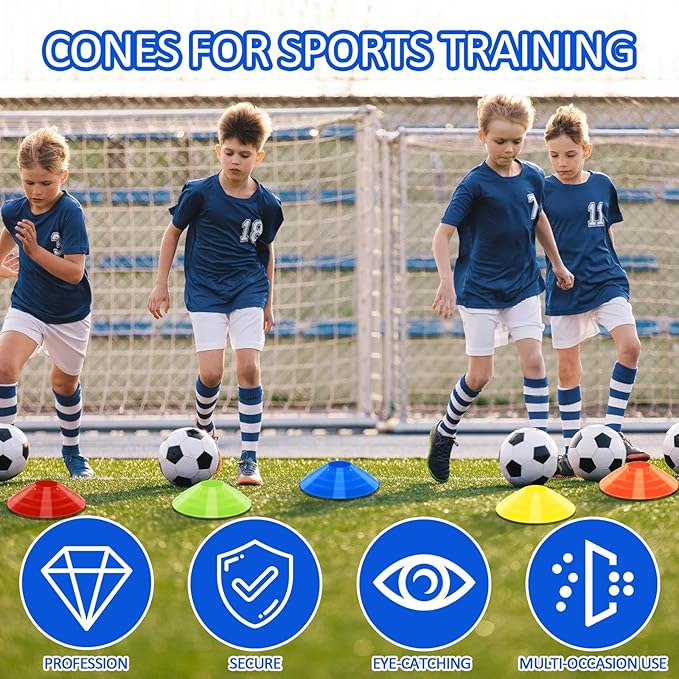 Soccer Cones for Training, 100/15 Pack Agility Cones with Carry Bag, Multi-Color Disc Cones for Sports Training, Soccer, Football, Basketball, Field Cone Markers, Indoor Outdoor Sports