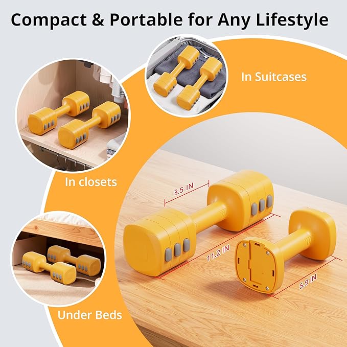 2-in-1 Adjustable Dumbbell Set for Women - 4 Levels (2.2lbs to 12.1lbs) - Home Gym Weights for Women at Home - Fitness Dumbbells