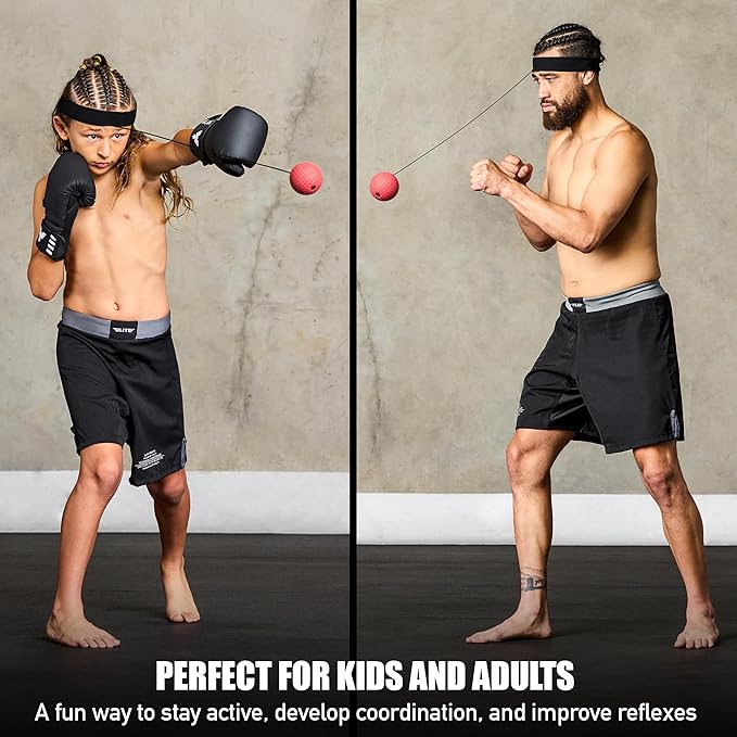 Elite Sports Reflex Ball with Headband – Reaction & Speed Ball Trainer for Eye Coordination, Boxing, MMA, BJJ & Fitness – 2 Detachable Training Balls (1 Soft, 1 Hard)