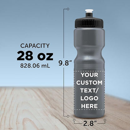 DISCOUNT PROMOS 28 oz. Custom Push Cap Plastic Water Bottles Set of 10/50/100, Personalized Bulk Pack - Perfect for Gym, Hiking, Camping, Outdoor Sports - Silver