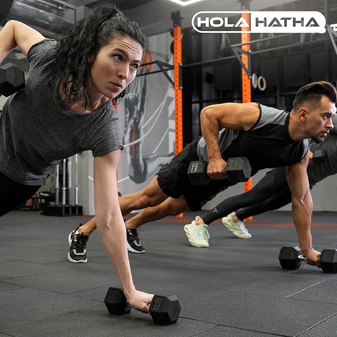 HolaHatha Hexagonal Dumbbell Weights Set, Home Gym Equipment Set, Portable Weighted Exercise Dumbbells for Fitness, Training, and Lifting Workouts