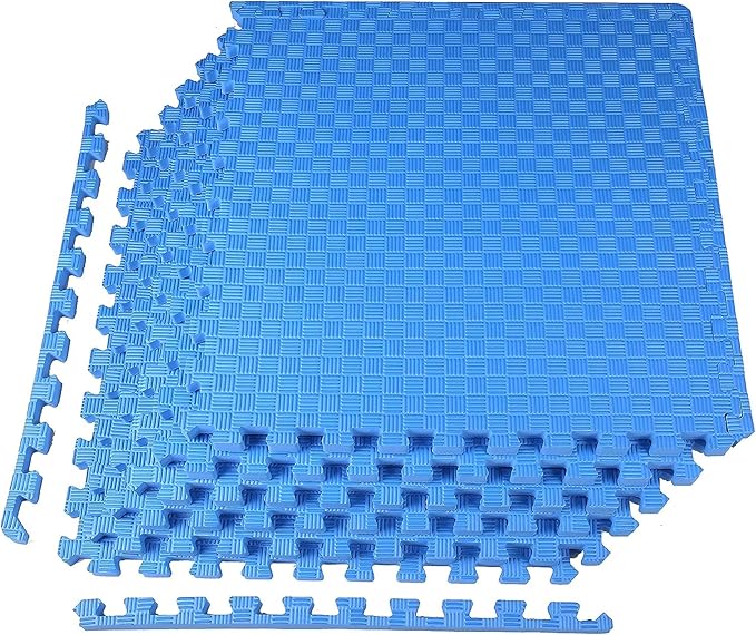 BalanceFrom Puzzle Exercise Mat 1" Thick, EVA Interlocking Foam Floor Tiles for Home Gym, Mat for Home Workout Equipment, Floor Padding for Kids, Blue, 24 in x 24 in x 1 in, 24 Sq Ft - 6 Tiles