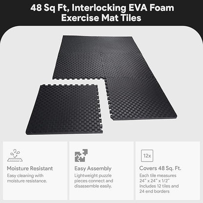 BalanceFrom Puzzle Exercise Mat 1/2" Thick, EVA Interlocking Foam Floor Tiles for Home Gym, Mat for Home Workout Equipment, Floor Padding for Kids, Multiple Sizes and Colors