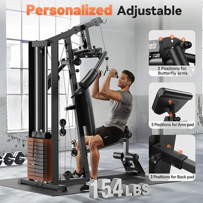 Sportsroyals Home Gym, Multifuntional Workout Station with 150LBS Weight Stack, Full Body Workout Equipment for Home Exercise Fitness