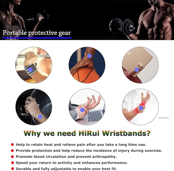 HiRui 2 Pack Wrist Compression Strap and Wrist Brace Sport Wrist Support for Fitness, Weightlifting, Tendonitis, Carpal Tunnel Arthritis, Pain Relief-Wear Anywhere-Adjustable (Gray)