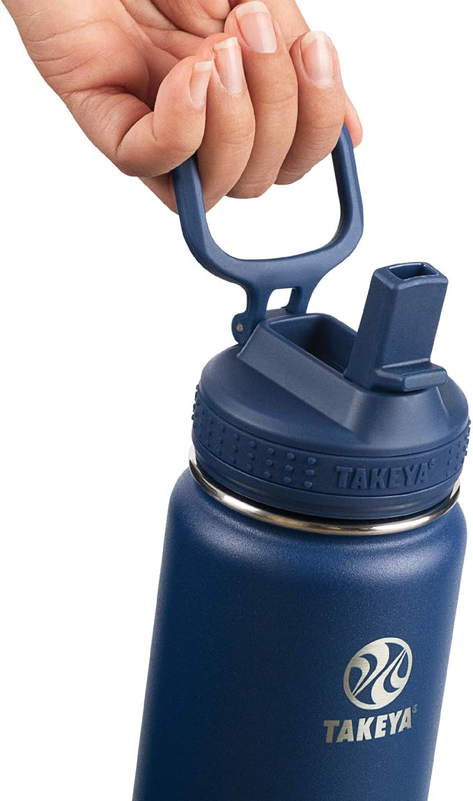 Takeya 24 oz Actives Stainless Steel Water Bottle with Straw Lid – Leakproof, Double-Wall Insulated, Keeps Drinks Cold 24 hrs/Hot 12 hrs, BPA-Free, Powder-Coated, Gym & Travel, Midnight Blue