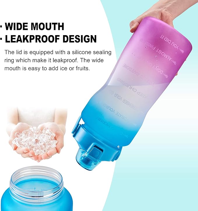 EYQ 64oz/128oz Leakproof Free Drinking Water Bottle with Motivational Time Marker BPA Free for Fitness, Gym and Outdoor Sports