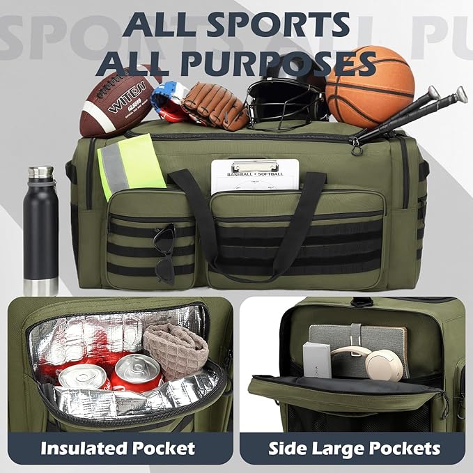 135L Large Duffle Bag, Heavy Duty Duffle Bag for Travel, Extra Large Sports Gym Equipment Bag for Soccer Baseball Basketball Hockey Football, Green