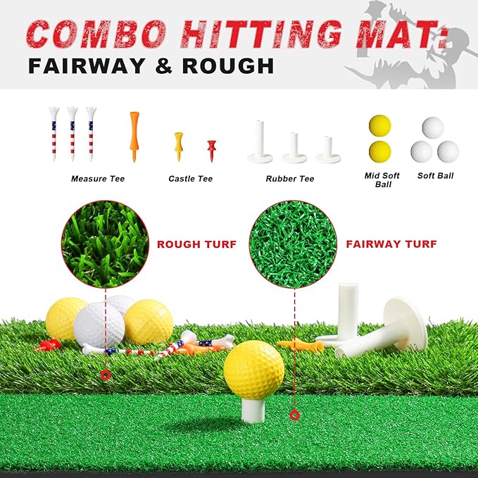 Pro Golf Net, 10x7ft Heavy Duty Golf Practice Net with Mat, Outdoor Indoor Hitting Nets with Noise Reduce Silk Target for Backyard Driving Chipping/Garage Training, Christmas Gifts for Men Boys