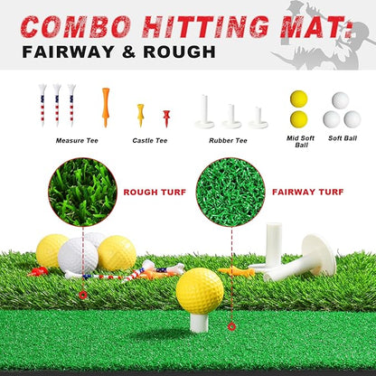 Pro Golf Net, 10x7ft Heavy Duty Golf Practice Net with Mat, Outdoor Indoor Hitting Nets with Noise Reduce Silk Target for Backyard Driving Chipping/Garage Training, Christmas Gifts for Men Boys