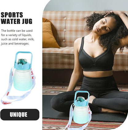 Hemoton Large Capacity Outdoor Fitness Water Jug 1200ml Matte Green Water Bottle with Time Scale for Gym and Sports