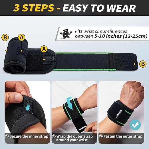 CAMBIVO Wrist Wraps for Men and Women 2 Pack, Adjustable Compression Wrist Brace for Carpal Tunnel, Wrist Support, Pain Relief, Lifting Straps Wrist Bands for Fitness, Weightlifting, Gym Workout